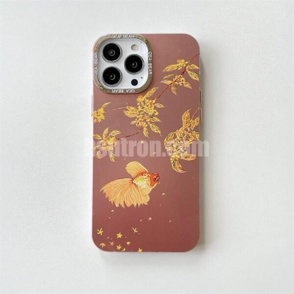 Cmxelcs Elegant Golden Leaf Koi Carp Phone Case for iphone 16pro max