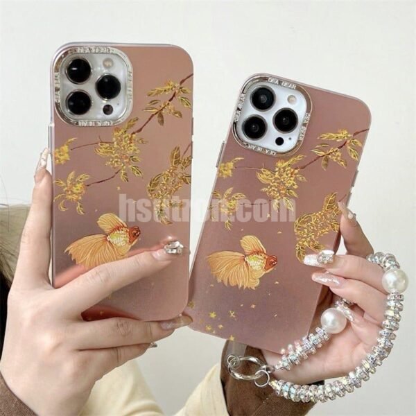 Cmxelcs Elegant Golden Leaf Koi Carp Phone Case for iphone 16pro max - Image 4