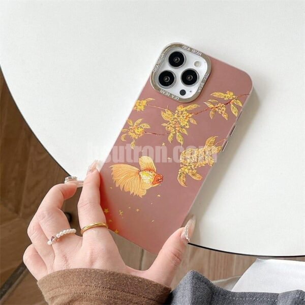 Cmxelcs Elegant Golden Leaf Koi Carp Phone Case for iphone 16pro max - Image 5